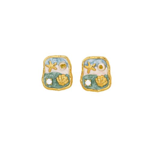 Pendientes de Perlas de Freshwater, metal, con Perlas cultivadas de agua dulce, chapado en color dorado, para mujer & esmalte & con diamantes de imitación, más colores para la opción, Vendido por Par