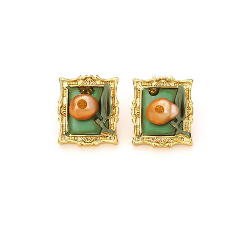 Pendientes de Perlas de Freshwater, metal, con Perlas cultivadas de agua dulce, 18K chapado en oro, Joyería & para mujer & esmalte, más colores para la opción, Vendido por Par