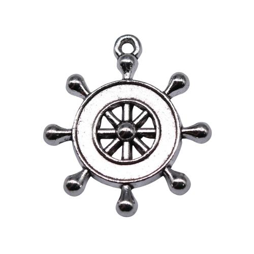 Tibetan Style Ship Wheel & Anchor Pendentif, alliage de zinc, roue de bateau, Plaqué de couleur d'argent, DIY & creux, 27x22mm, 10PC/sac, Vendu par sac
