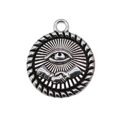 Pendentifs en alliage de zinc, Plat rond, Plaqué de couleur d'argent, DIY, 21x18mm, 10PC/sac, Vendu par sac