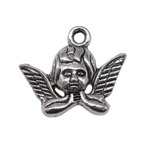 Pendentifs en forme de personnage en alliage de Zinc, ange, Plaqué de couleur d'argent, DIY, 19x17mm, 20PC/sac, Vendu par sac