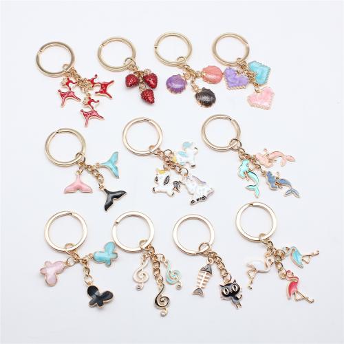 Schlüsselanhänger, Zinklegierung, goldfarben plattiert, verschiedene Stile für Wahl & Emaille, 70mm, verkauft von PC