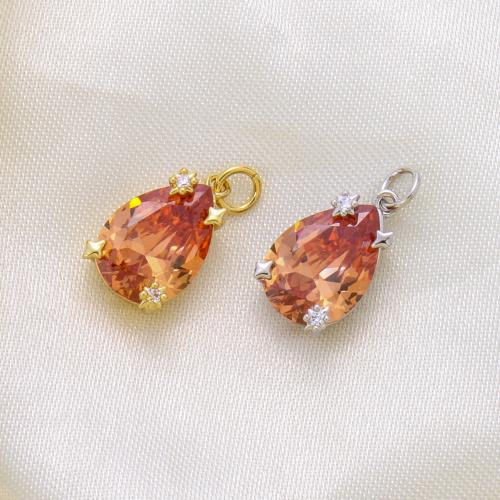 Cubic Zirconia Micro Pave Brass Pendant, Teardrop, plated, DIY & micro pave cubic zirconia, more colors for choice, 16.30x10.20x7.40mm, Sold By PC