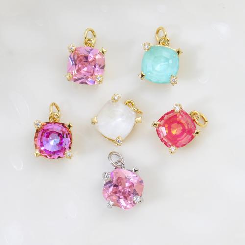 Pendentifs en laiton zircon cubique (CZ), cadre, Placage, DIY & pavé de micro zircon, plus de couleurs à choisir, 12.60x10x7.10mm, Vendu par PC