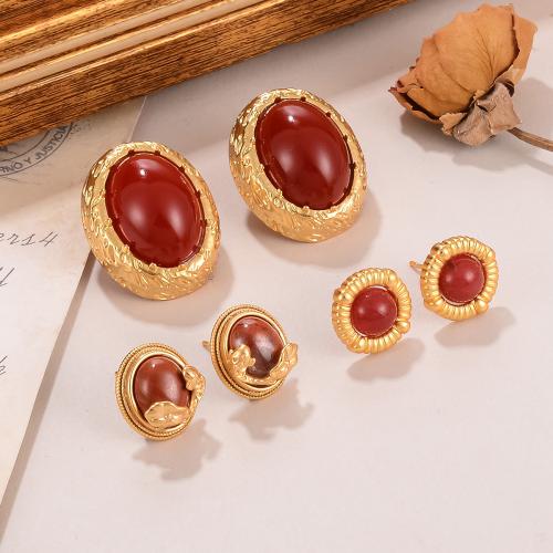 Brass Stud Earring, with Acrylic, plated, fashion jewelry & different styles for choice & for woman, golden, Sold By Pair