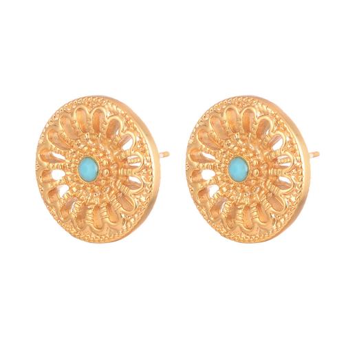 Brass Stud Earring, with Acrylic, Round, plated, fashion jewelry & for woman & hollow, golden, Sold By Pair