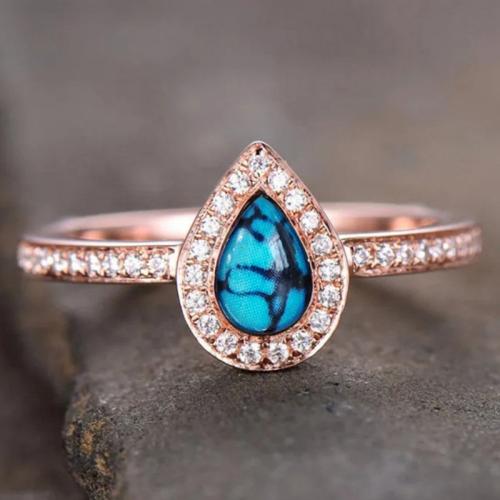 Kubische Zro2-Micro Pave Messingring, Messing, plattiert, verschiedene Größen vorhanden & Micro pave Zirkonia & für Frau & Epoxy Aufkleber & Aufkleber, Roségold, verkauft von PC