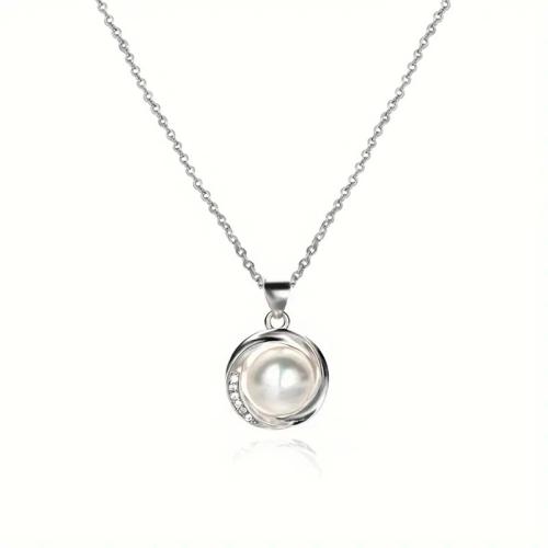 Cubic Zircon Micro Pave Brass Necklace, with Plastic Pearl, plated, fashion jewelry & micro pave cubic zirconia & for woman, Length:Approx 45 cm, Sold By PC