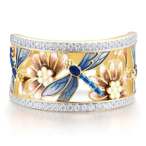 Cubic Zirconia Micro Pave Brass Ring, plated, different size for choice & micro pave cubic zirconia & for woman & enamel & hollow, Sold By PC