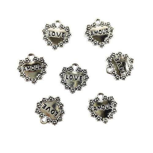 Подвеска- сердце из цинкового сплава, цинковый сплав, Сердце, плакирован серебром, DIY, 16x16mm, 100ПК/сумка, продается сумка