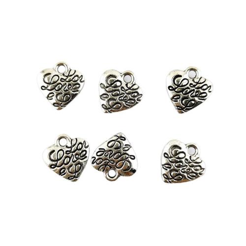 Pendentifs coeur en alliage de zinc, Placage de couleur argentée, DIY, 100PC/sac, Vendu par sac