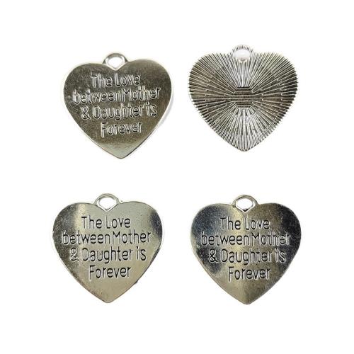 Pendentifs coeur en alliage de zinc, Placage de couleur argentée, DIY, 25x24mm, 100PC/sac, Vendu par sac