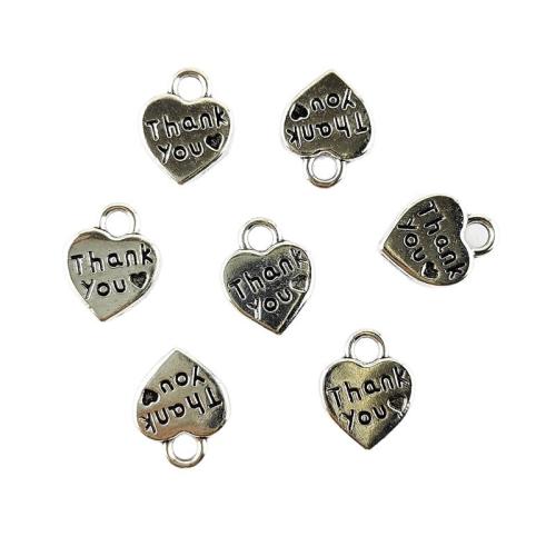 Pendentifs coeur en alliage de zinc, Placage de couleur argentée, DIY, 100PC/sac, Vendu par sac