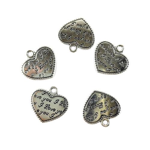 Pendentifs coeur en alliage de zinc, Placage de couleur argentée, DIY, 100PC/sac, Vendu par sac
