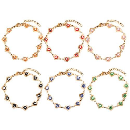 Mal pulsera ojo, acero inoxidable 304, Corazón, chapado en color dorado, Joyería & esmalte, más colores para la opción, 5mm, 100PCs/Bolsa, Vendido por Bolsa