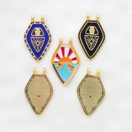 Cubic Zirconia Micro Pave Brass Pendant, plated, DIY & micro pave cubic zirconia & enamel, more colors for choice, nickel, lead & cadmium free, 33x19.30x1.80mm, Sold By PC