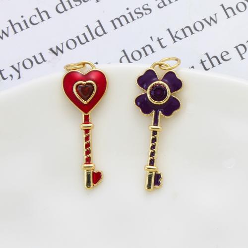 Cubic Zirconia Micro Pave Brass Pendant, plated, DIY & micro pave cubic zirconia & enamel, more colors for choice, nickel, lead & cadmium free, 28x10.60x2.70mm, Sold By PC