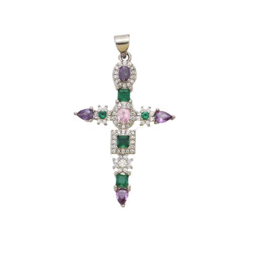 Cubique Pendentif en laiton zircon pavent, croix, Placage, DIY & pavé de micro zircon, plus de couleurs à choisir, protéger l'environnement, sans nickel, plomb et cadmium, 39x25.20x3.60mm, Vendu par PC