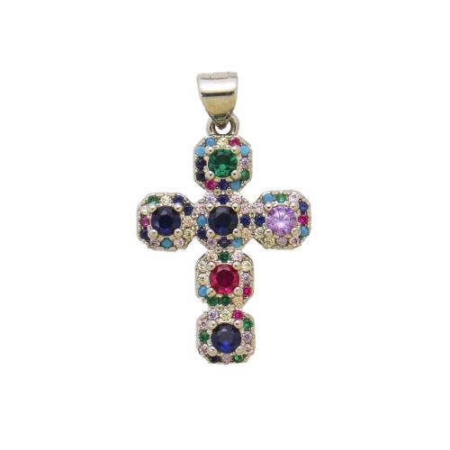 Cubique Pendentif en laiton zircon pavent, croix, Placage, DIY & pavé de micro zircon, plus de couleurs à choisir, protéger l'environnement, sans nickel, plomb et cadmium, 25x17.40x3.50mm, Vendu par PC