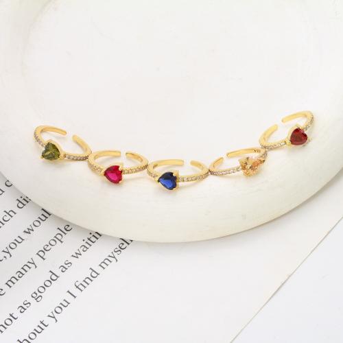 Cubic Zirconia Micro Pave Brass Ring, Heart, plated, fashion jewelry & micro pave cubic zirconia, more colors for choice, nickel, lead & cadmium free, 22x20x9.50mm, Sold By PC