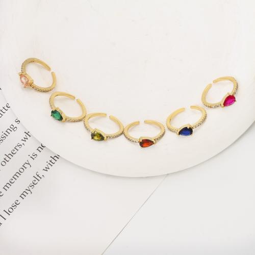 Cubic Zirconia Micro Pave Brass Ring, Teardrop, plated, fashion jewelry & micro pave cubic zirconia, more colors for choice, nickel, lead & cadmium free, 21x19x4.10mm, Sold By PC