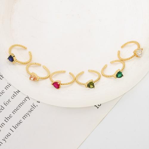 Cubic Zirconia Micro Pave Brass Ring, Heart, plated, fashion jewelry & micro pave cubic zirconia, more colors for choice, nickel, lead & cadmium free, 22.70x20x5mm, Sold By PC