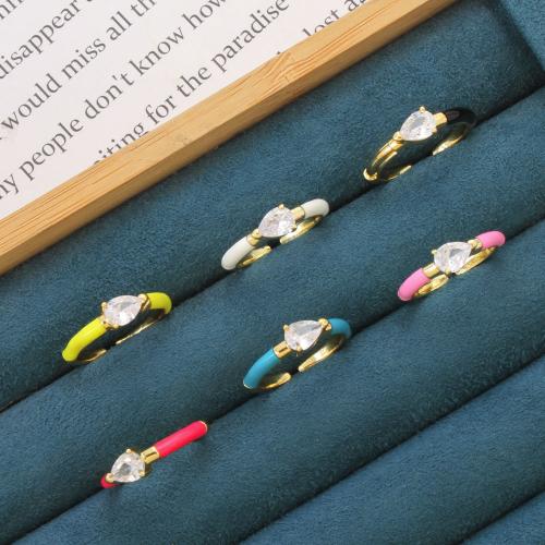 Cubic Zirconia Micro Pave Brass Ring, Teardrop, plated, fashion jewelry & micro pave cubic zirconia & enamel, more colors for choice, nickel, lead & cadmium free, 22.20x22.80x4.80mm, Sold By PC