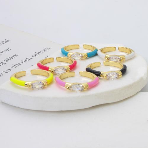 Cubic Zirconia Micro Pave Brass Ring, plated, fashion jewelry & micro pave cubic zirconia & enamel, more colors for choice, nickel, lead & cadmium free, 22x21x4.80mm, Sold By PC