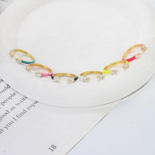 Cubic Zirconia Micro Pave Brass Ring, Teardrop, plated, fashion jewelry & micro pave cubic zirconia & enamel, more colors for choice, nickel, lead & cadmium free, 21.80x21.70x3.50mm, Sold By PC