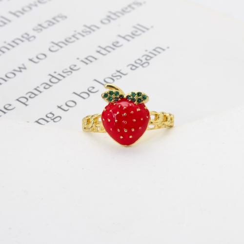 Cubic Zirconia Micro Pave Brass Ring, Strawberry, plated, fashion jewelry & micro pave cubic zirconia & enamel, more colors for choice, nickel, lead & cadmium free, 20.60x18.80x11mm, Sold By PC