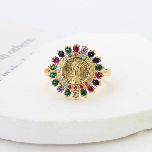 Cubic Zircon Brass Finger Ring, Round, plated, fashion jewelry & micro pave cubic zirconia, more colors for choice, nickel, lead & cadmium free, 22x21x16.50mm, Sold By PC