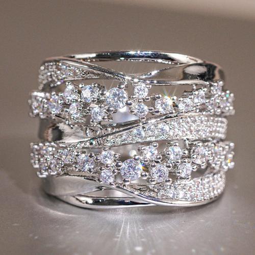 Cubic Zirconia Micro Pave Brass Ring, plated, different size for choice & micro pave cubic zirconia & for woman & hollow, Sold By PC