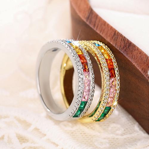 Circón cúbico anillo de latón, metal, chapado, diverso tamaño para la opción & micro arcilla de zirconia cúbica & para mujer, más colores para la opción, Vendido por UD