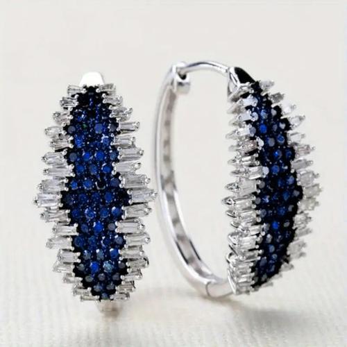 Cubic Zirconia Micro Pave Brass Earring, plated, micro pave cubic zirconia & for woman & two tone, Sold By Pair