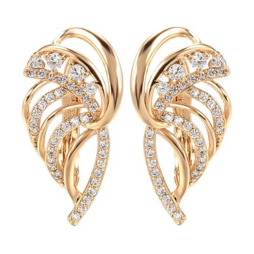 Cubic Zirconia Micro Pave Brass Earring, Wing Shape, plated, micro pave cubic zirconia & for woman & hollow, Sold By Pair