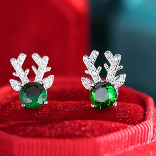 Цирконий Micro Pave латунь Серьги, Латунь, Оленьи рога, Другое покрытие, Рождественский дизайн & инкрустированное микро кубического циркония & Женский, продается Пара