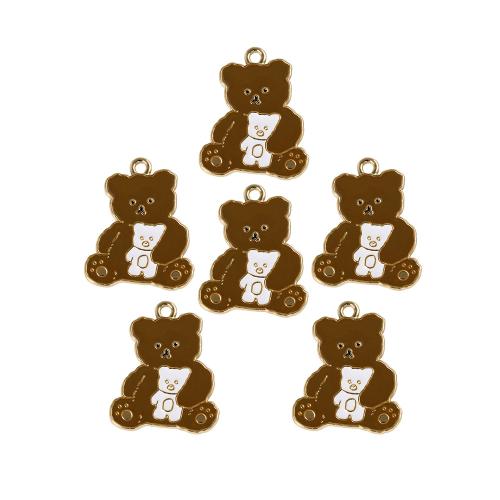 Tibetan Style émail Pendants, alliage de zinc, ours, Placage de couleur d'or, DIY, couleurs mélangées, 100PC/sac, Vendu par sac