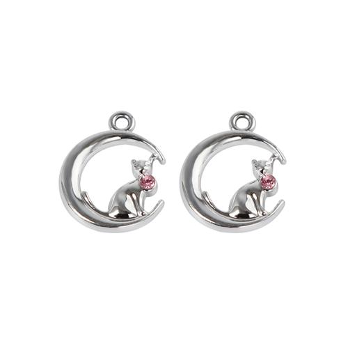 Zink Legierung Strass Anhänger, Zinklegierung, Mond, silberfarben plattiert, DIY & mit Strass, Silberfarbe, 100PCs/Tasche, verkauft von Tasche