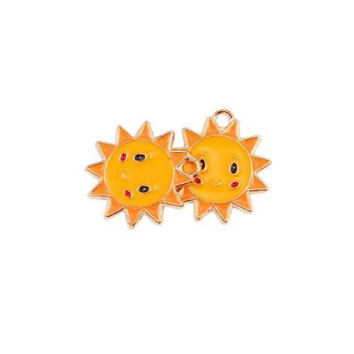 Tibetan Style Enamel Pendants, Sun, gold color plated, DIY, golden, 100/Bag, Sold By Bag