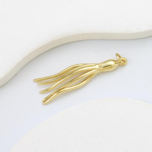 Colgantes de la joyería de cobre amarillo, metal, Pulpo, chapado, Bricolaje, dorado, libre de níquel, plomo & cadmio, 35.80x9x4.40mm, Vendido por UD