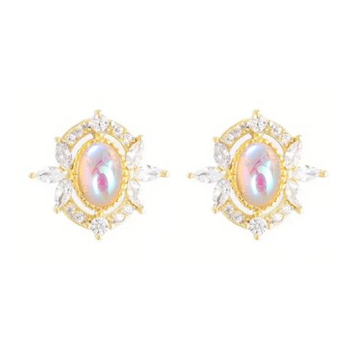 Cubic Zirconia Micro Pave Brass Earring, with Resin, plated, micro pave cubic zirconia & for woman & hollow, Sold By Pair