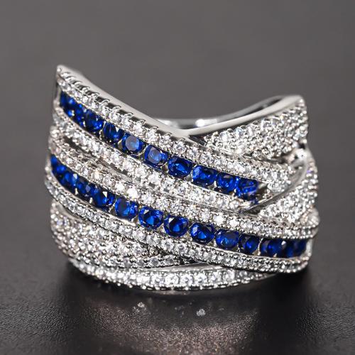 Cubic Zirconia Micro Pave Brass Ring, plated, different size for choice & micro pave cubic zirconia & for woman & two tone & hollow, Sold By PC