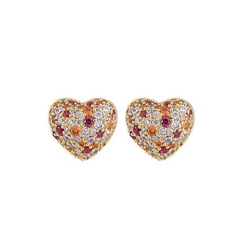 Boucles d'oreilles en laiton zircon cubique pavent, coeur, Placage, pavé de micro zircon & pour femme & deux tons, Vendu par paire