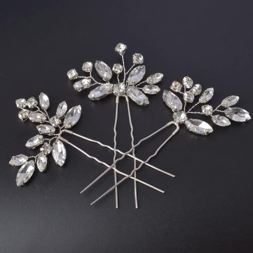 Hair Stick, Tibetan Style, with brass wire & Rhinestone, handmade, three pieces & fashion jewelry & for woman, more colors for choice, Sold By Set