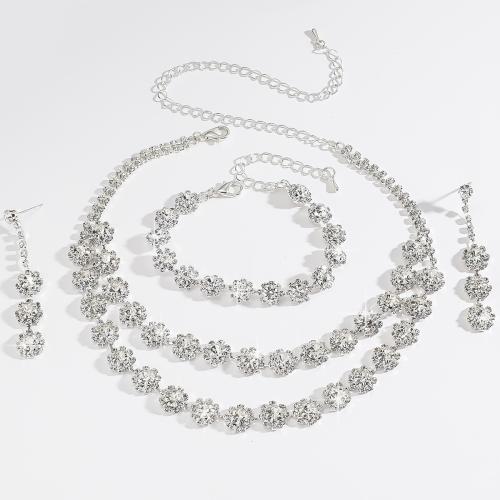 Rhinestone Jewelry Sets, bracelet & earring & necklace, Tibetan Style, plated, three pieces & for woman & with rhinestone, more colors for choice, Sold By Set