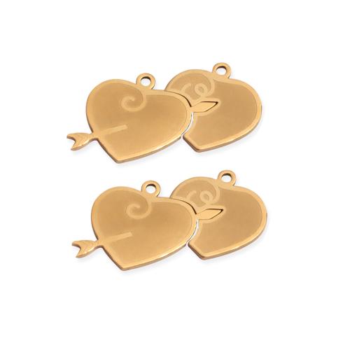 Acier inoxydable Coeur Pendentifs, Acier inoxydable 304, Placage de couleur d'or, DIY & double trou, doré, 10PC/sac, Vendu par sac