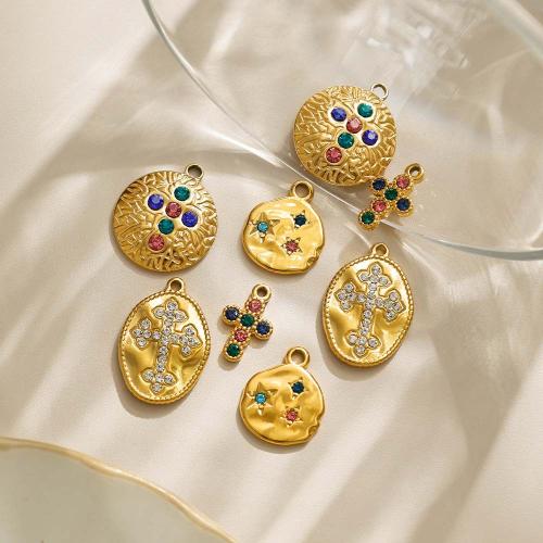 Pendentifs en acier inoxydable de la Croix-, Acier inoxydable 304, Placage de couleur d'or, DIY & avec strass, plus de couleurs à choisir, 10PC/sac, Vendu par sac