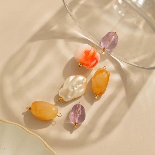 Bijoux Pendentifs en pierres gemmes, Acier inoxydable 304, avec pierre gemme & perle de plastique, Placage de couleur d'or, DIY, plus de couleurs à choisir, 10PC/sac, Vendu par sac