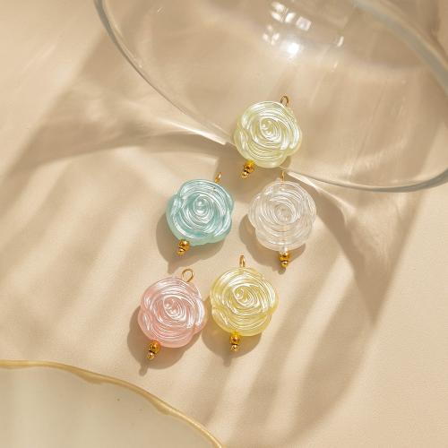 Acryl Anhänger, 304 Edelstahl, mit Acryl, Blume, goldfarben plattiert, DIY, keine, 10PCs/Tasche, verkauft von Tasche