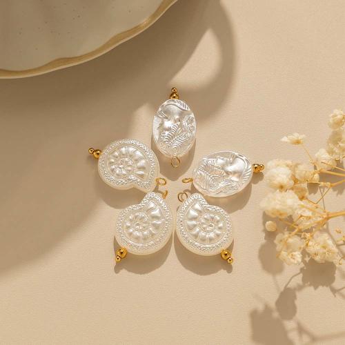 ABS plastique Pendentifs, Acier inoxydable 304, avec Plastique ABS perle, conque, Placage de couleur d'or, DIY, plus de couleurs à choisir, 10PC/sac, Vendu par sac